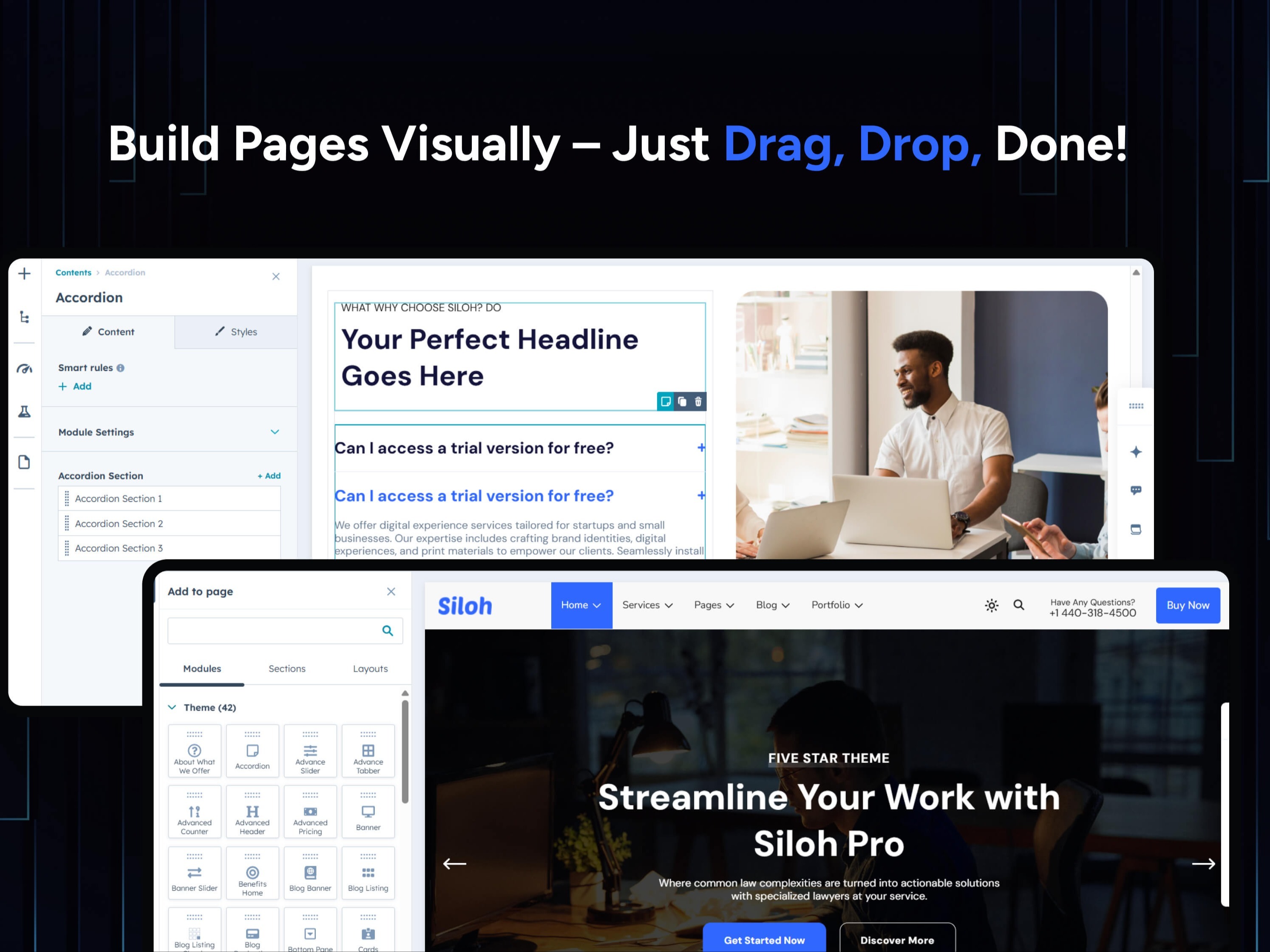 100% Drag and Drop Page Builder