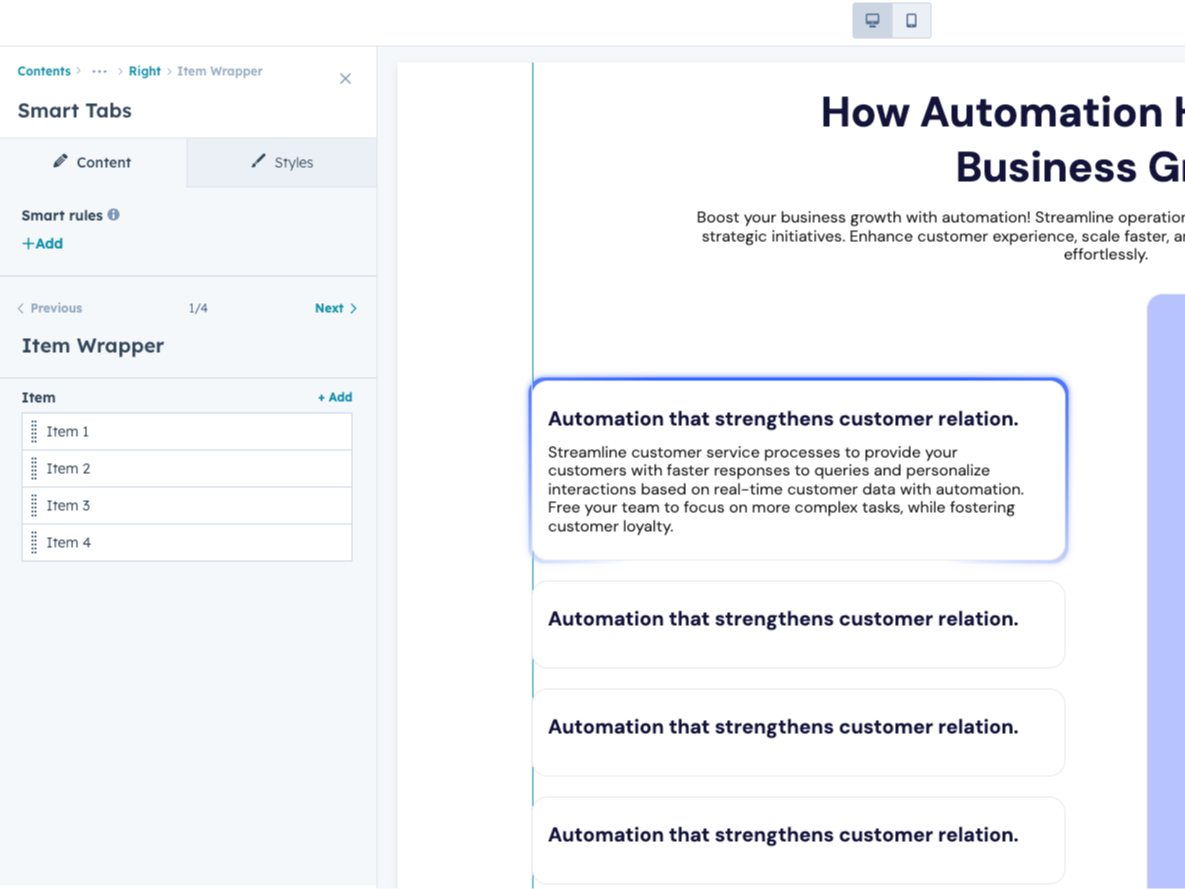 Customizable Tabs & Content Blocks